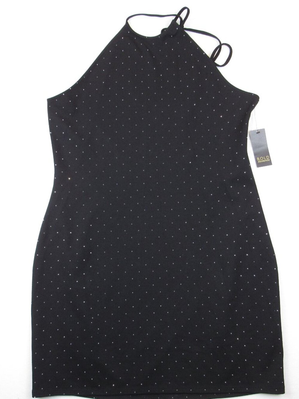 Bold Elements Women's Bodycon Halter Dress Size XXL Black Sparkle Embellished Re